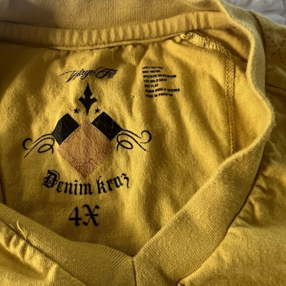 Denim Kruz Yellow Argyle Graphic T-shirt Crest Patch Retro Preppy Baggy Men’s 4X - Picture 7 of 12
